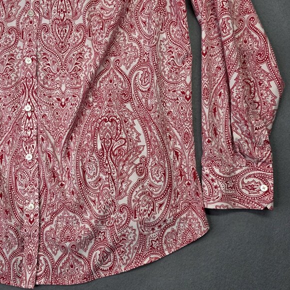 Talbots Shirt Womens 18W Red White Paisley Wrinkle Resistant Button Front Top - Picture 4 of 12